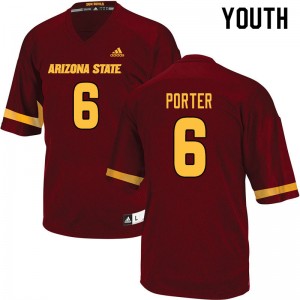 Youth Geordon Porter Maroon Arizona State University #6 Jersey 512348-224