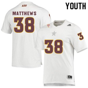Youth Damon Matthews White Arizona State Sun Devils #38 Jersey 595745-259