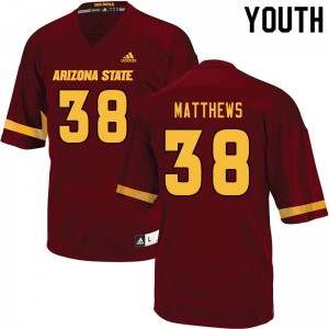 Youth Damon Matthews Maroon Arizona State University #38 Jersey 855451-458